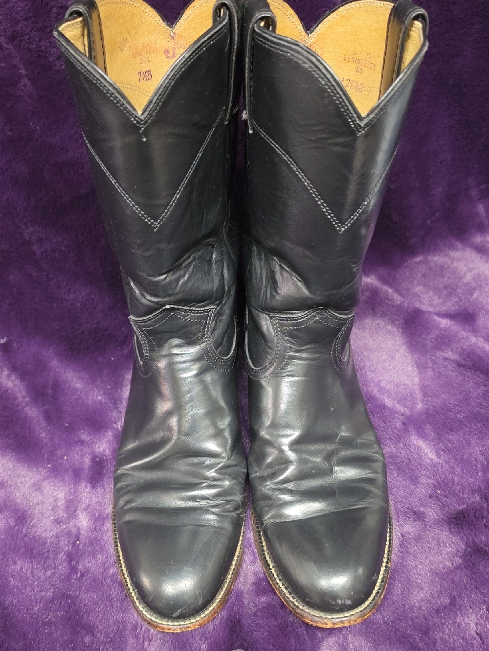 Justin Boots Black and Tan Leather Western Pull-On Boots sz 7.5